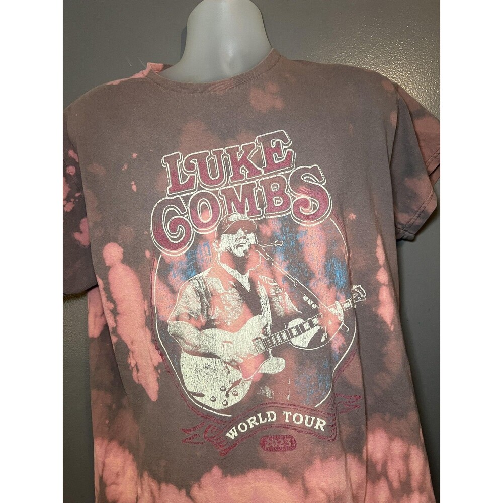 Luke Combs Shirt Mens Large Pink World Tour 2023 Concert Graphic Bleach Tie Dye